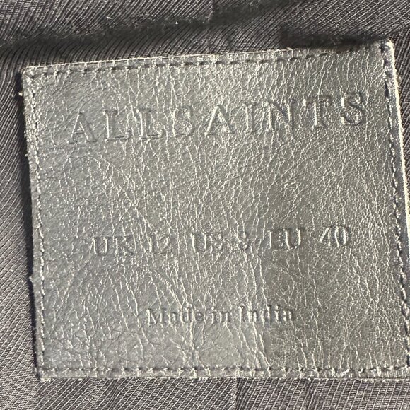 ALL SAINTS BLACK LEATHER BIKER JACKET SIZE 8 - Picture 4 of 6